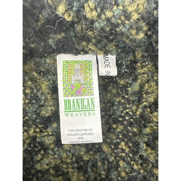 Branigan Weavers Wool Cape Poncho Sweater Full Zip Green Black Striped One Size - Picture 6 of 13